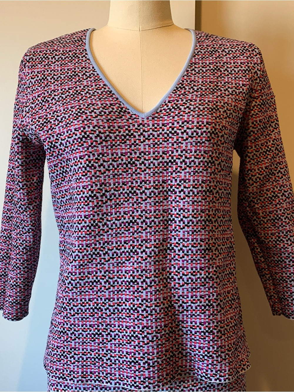 Carlisle Pink Multi-Color V-Neck Sweater and Skirt Set